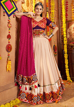 Navratri Special Viscose Rayon Lehenga in Beige