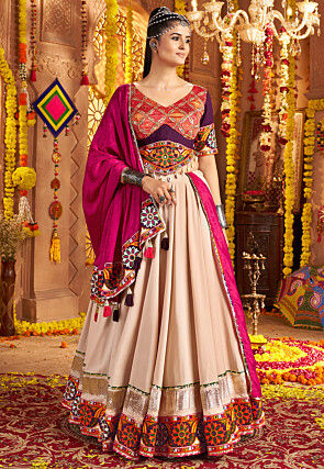 Navratri Special Viscose Rayon Lehenga in Beige
