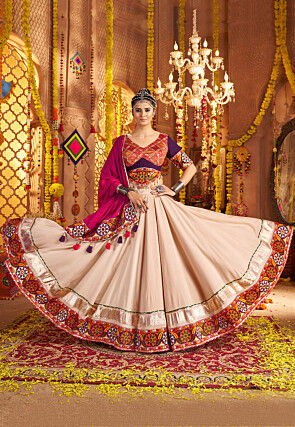Navratri Special Viscose Rayon Lehenga in Beige