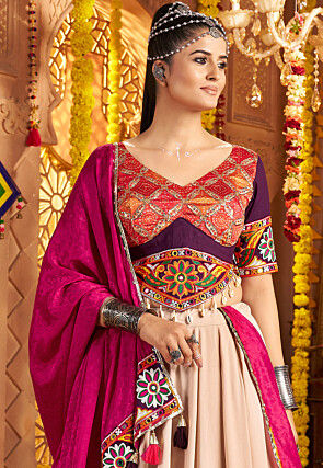 Navratri Special Viscose Rayon Lehenga in Beige