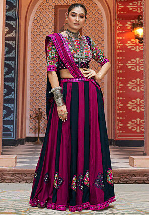 Navratri Special Viscose Rayon Lehenga in Black and Magenta