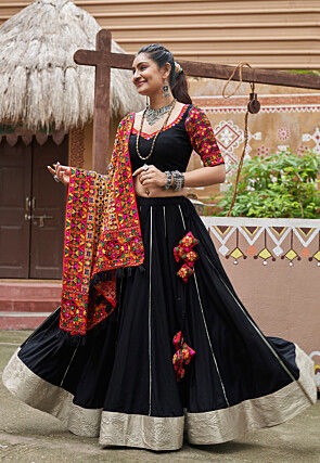 Navratri Special Viscose Rayon Lehenga in Black