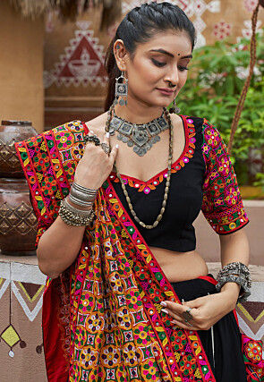 Navratri Special Viscose Rayon Lehenga in Black