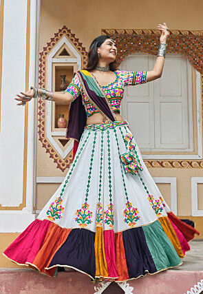 Navratri Special Viscose Rayon Lehenga in Off White