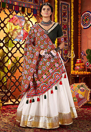 Navratri Special Art Silk Lehenga in Off White