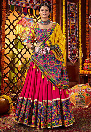 Navratri Special Viscose Cotton Lehenga in Fuchsia