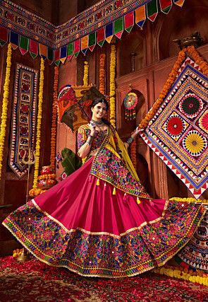 Navratri Special Viscose Cotton Lehenga in Fuchsia