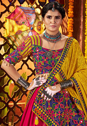 Navratri Special Viscose Cotton Lehenga in Fuchsia