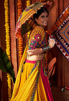 Navratri Special Viscose Cotton Lehenga in Fuchsia