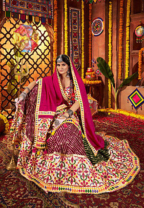 Navratri Special Viscose Cotton Lehenga in Magenta and Green