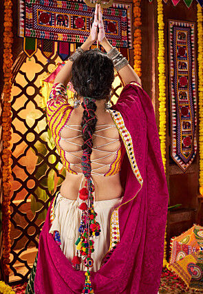 Navratri Special Viscose Cotton Lehenga in Magenta and Green