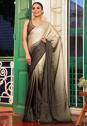 Omber Satin Saree in Dusty Green