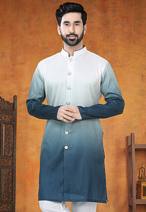 Ombre Art Silk Kurta in Navy Blue