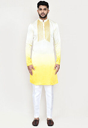 Ombre Art Silk Kurta Set in Yellow Ombre