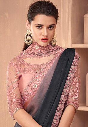 Ombre Chiffon Saree in Peach and Black