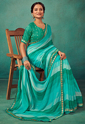 Ombre Chiffon Saree in Sea Green