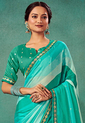 Ombre Chiffon Saree in Sea Green