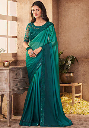 Ombre Chiffon Saree in Teal Green Ombre
