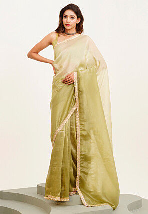 Ombre Chiffon Scalloped Saree in Light Green