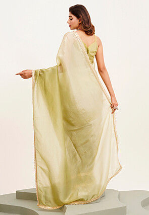 Ombre Chiffon Scalloped Saree in Light Green