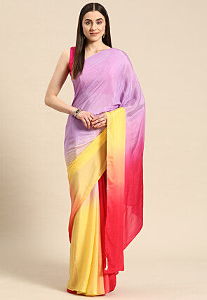 Ombre Chinon Chiffon Saree in Multicolor