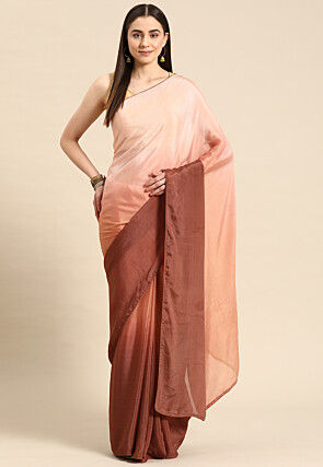 Ombre Chinon Chiffon Saree in Peach and Brown