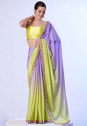 Ombre Chinon Chiffon Saree in Purple and Light Green