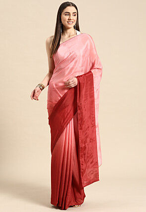 Ombre Chinon Chiffon Saree in Peach and Rust