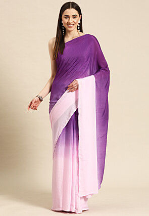 Ombre Chinon Chiffon Saree in Purple and Baby Pink