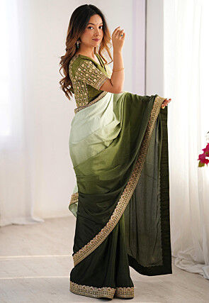Ombre Chinon Silk Saree in Green