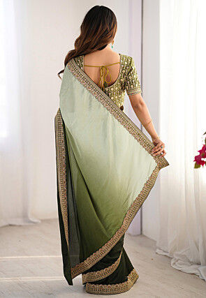 Ombre Chinon Silk Saree in Green
