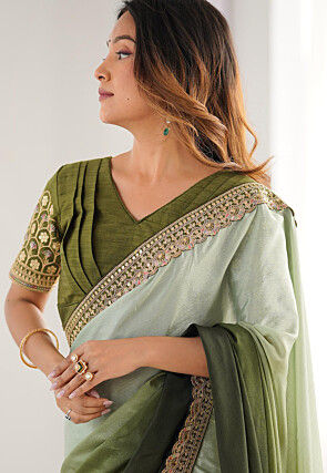 Ombre Chinon Silk Saree in Green