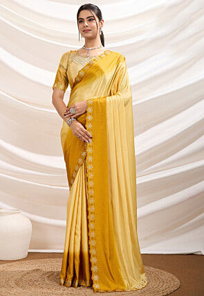 Ombre Crepe Scalloped Saree in Yellow