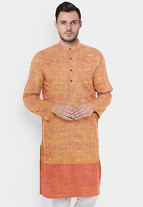Ombre Dyed Cotton Straight Kurta in Shaded Orange