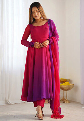 Ombre Georgette A Line Suit in Fuchsia and Purple