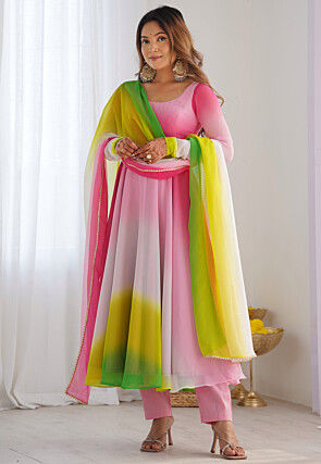 Ombre Georgette A Line Suit in Multicolor