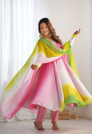 Ombre Georgette A Line Suit in Multicolor