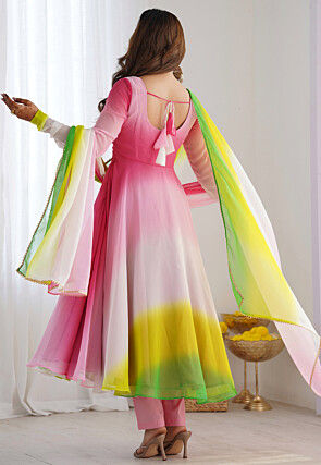 Ombre Georgette A Line Suit in Multicolor