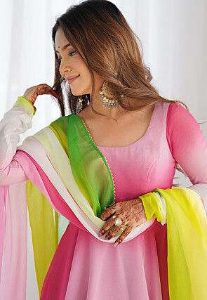 Ombre Georgette A Line Suit in Multicolor