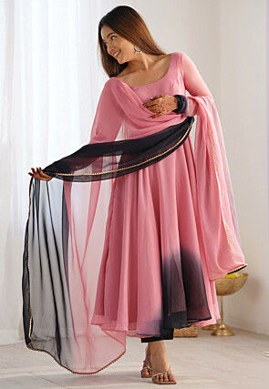Ombre Georgette A Line Suit in Shaded Pink and Black