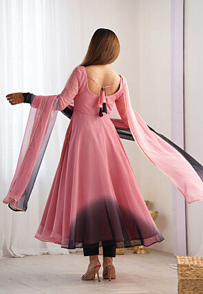 Ombre Georgette A Line Suit in Shaded Pink and Black