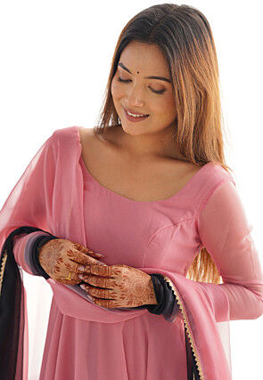 Ombre Georgette A Line Suit in Shaded Pink and Black