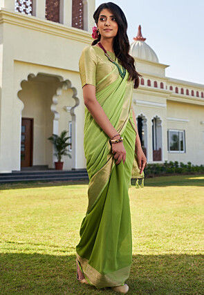 Ombre Georgette Saree in Light Green 