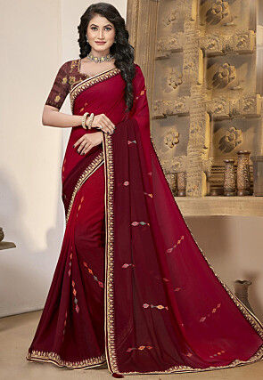 Ombre Georgette Saree in Maroon 