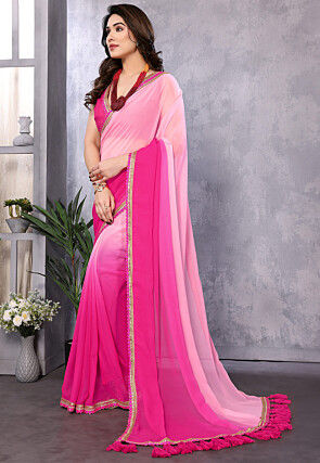 Ombre Georgette Saree in Pink Ombre