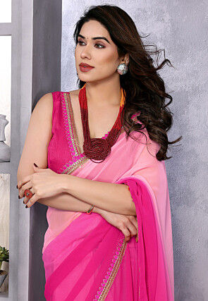 Ombre Georgette Saree in Pink Ombre