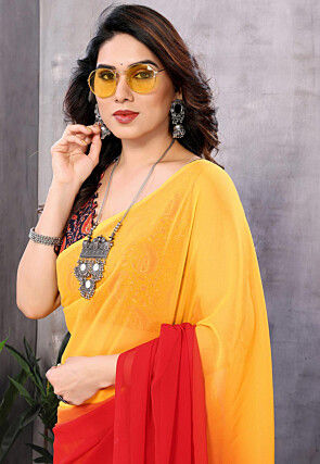 Ombre Georgette Saree in Red and Yellow