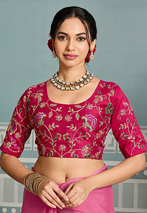 Ombre Georgette Scalloped Saree in Fuchsia Ombre