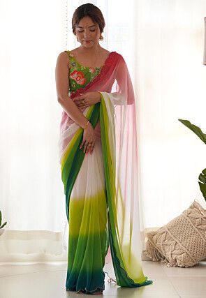 Ombre Georgette Scalloped Saree in Multicolor