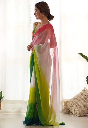 Ombre Georgette Scalloped Saree in Multicolor